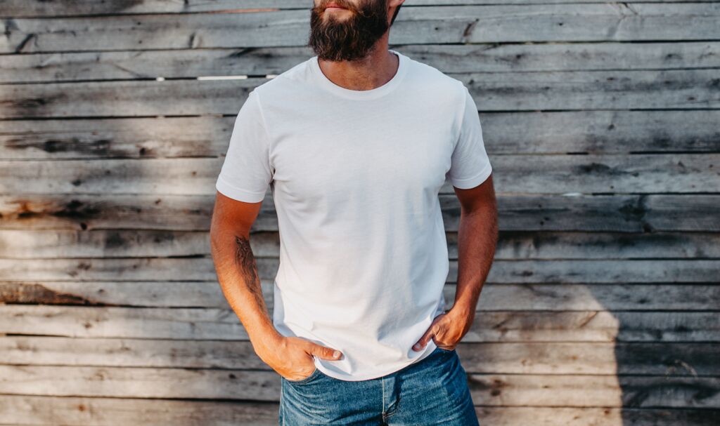 A plain light T-shirt ready to be personalised