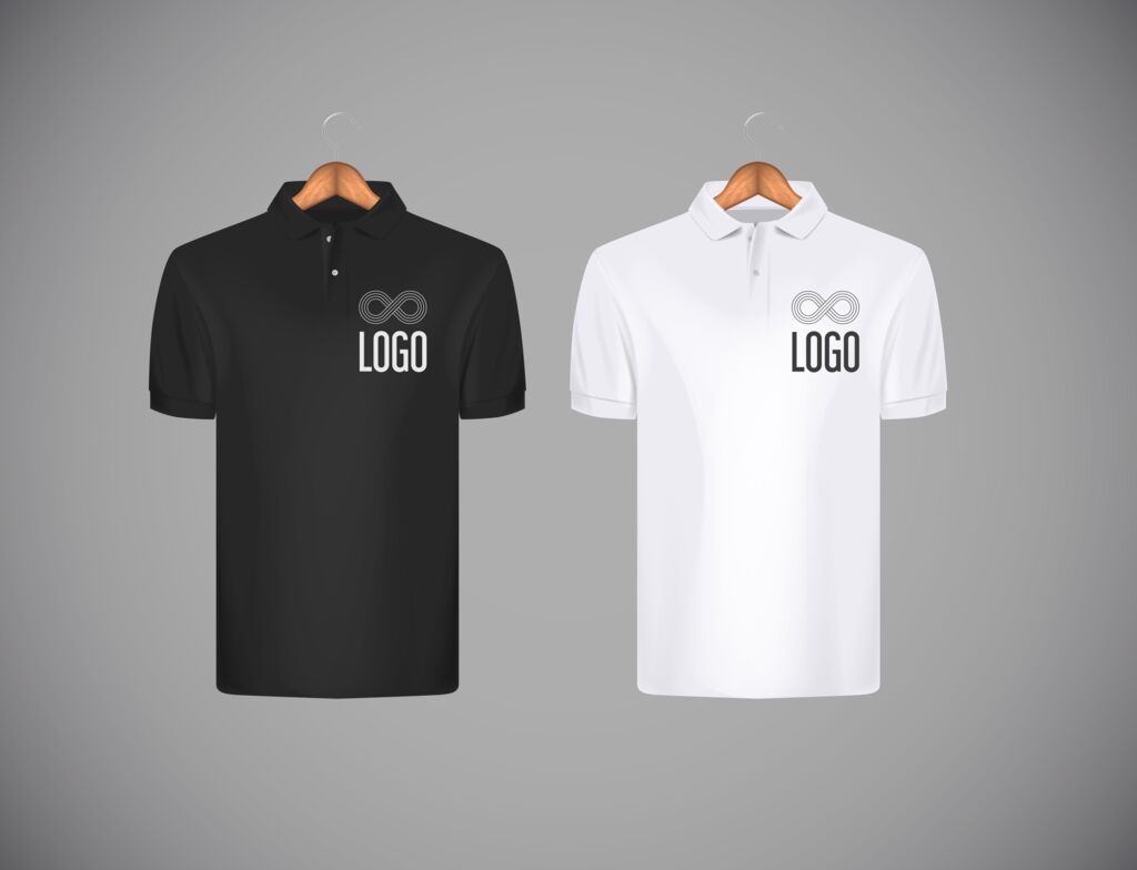 Black and white polo shirts with space for your logo